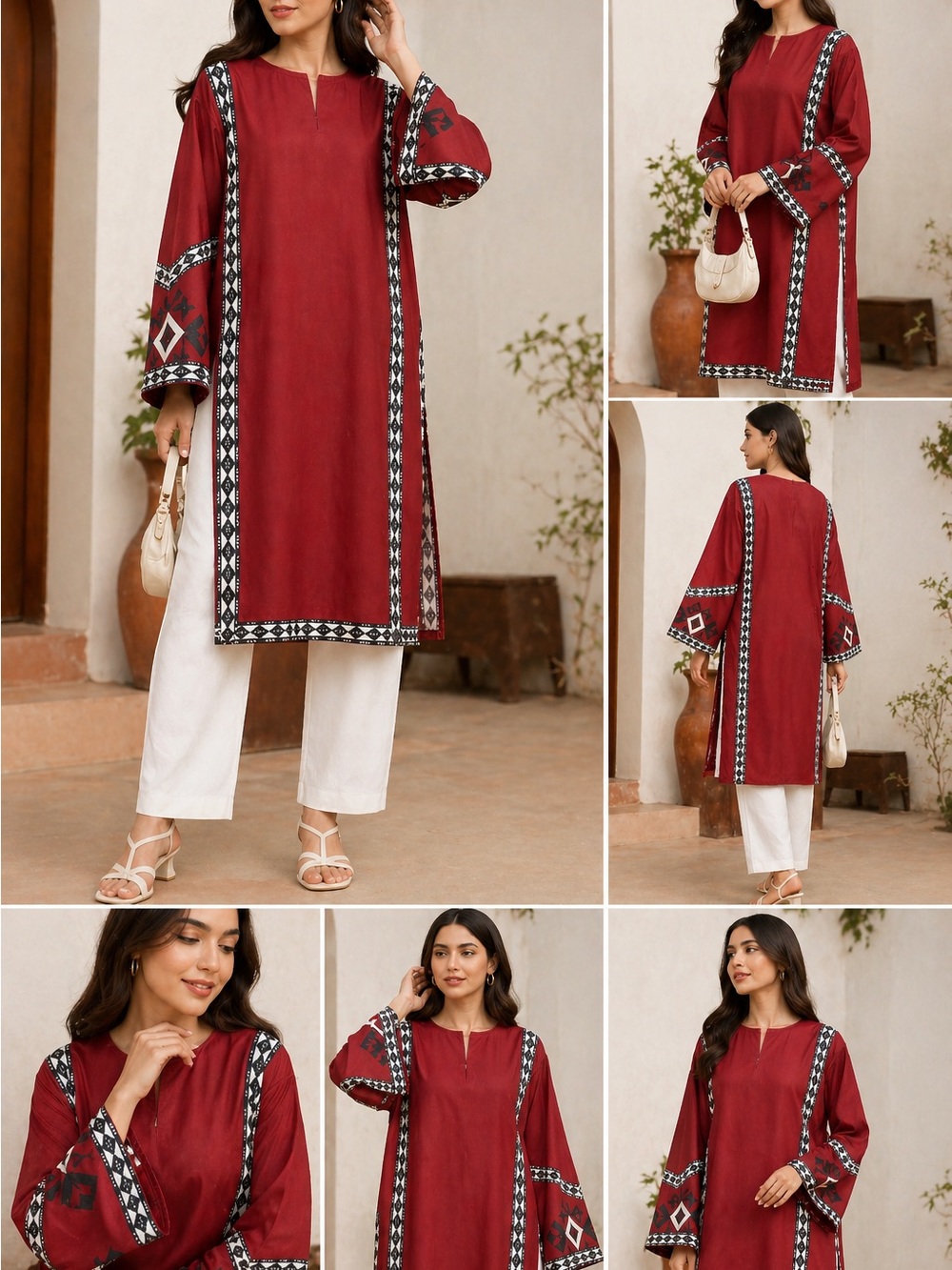 Desighner Burgundy Embroidered Long Sleeve Tunic